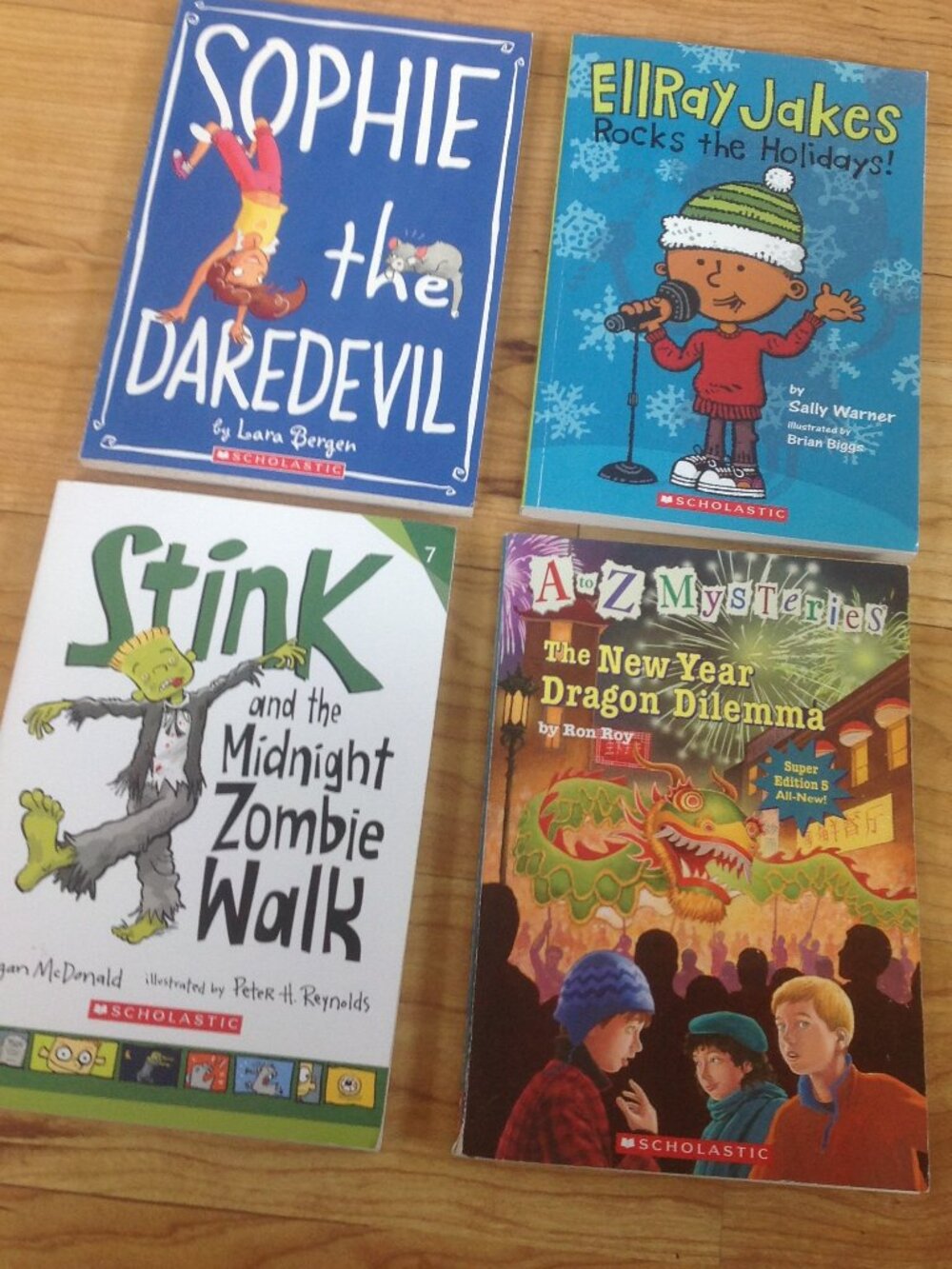 4 Scholastic Children's Fiction Books: EllRay Jakes, Sophie, Stink, AZ Mysteries